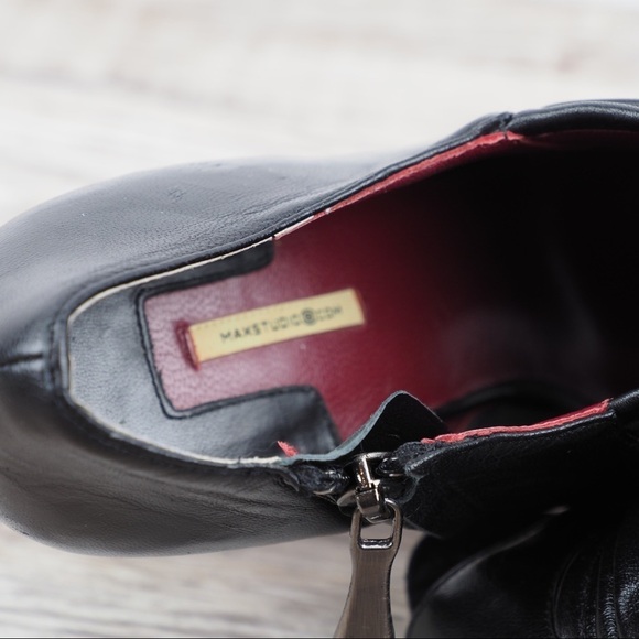 Max Studio sz 8 black leather peep toe booties - Picture 6 of 8